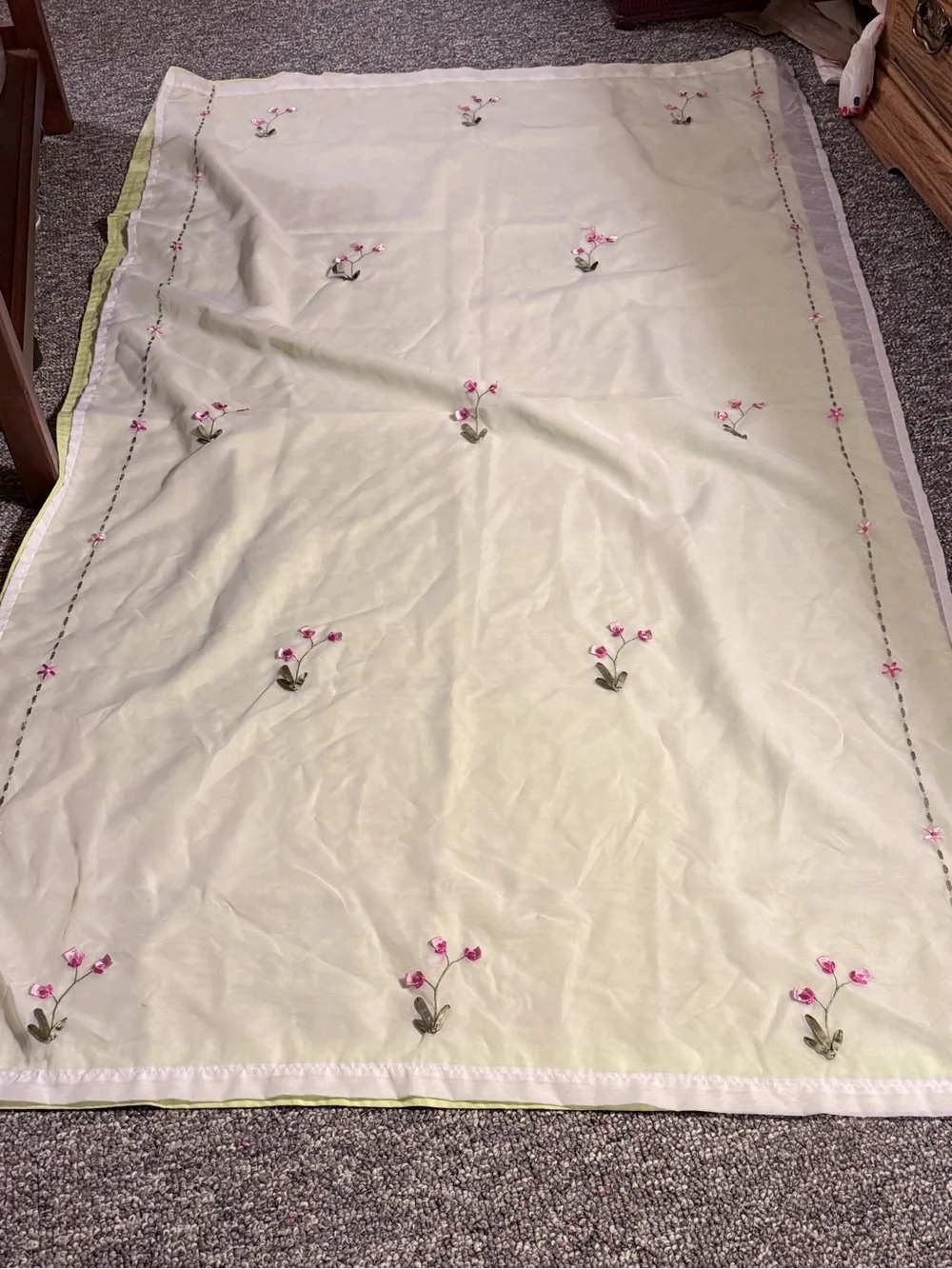 White & Green Fabric Curtain Panels